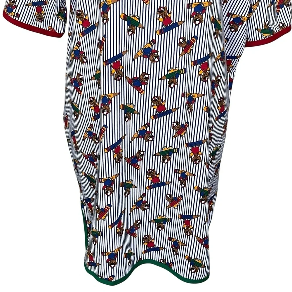 Vintage 90s Avon Christmas Pajama Dress Women’s Size M/L Teddy Bear Pencil Print